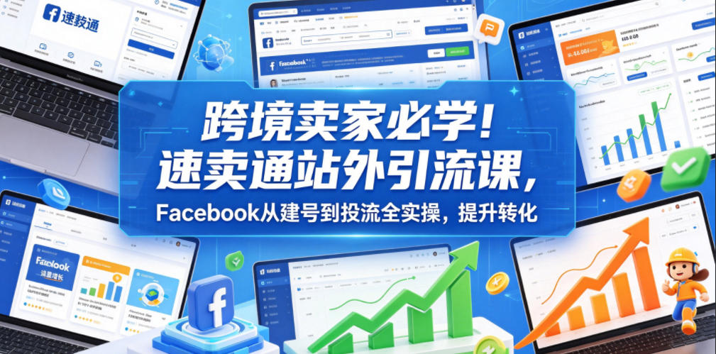 跨境卖家必学！速卖通站外引流课，Facebook从建号到投流全实操，提升转化-聚力云网创