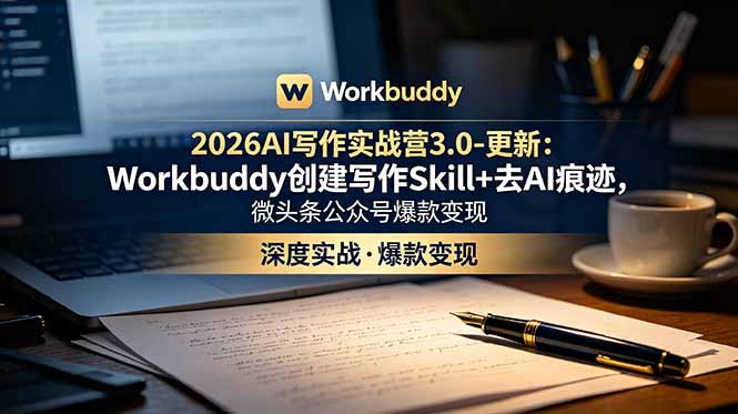 2026AI写作实战营3.0-更新：Workbuddy创建写作Skill+去AI痕迹，微头条公众号爆款变现-聚力云网创