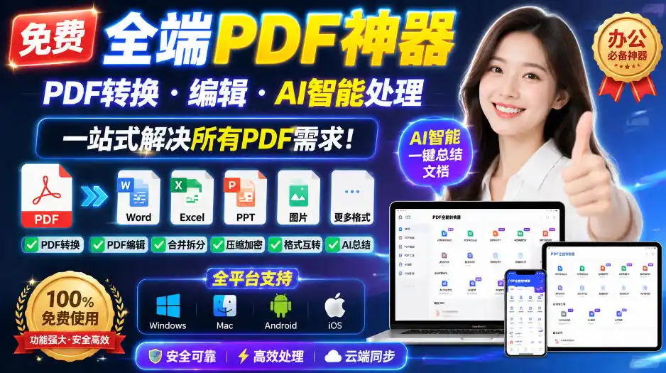 免费全端PDF神器,PDF转换·编辑·AI智能处理,一站式解决所有PDF需求!-聚力云网创