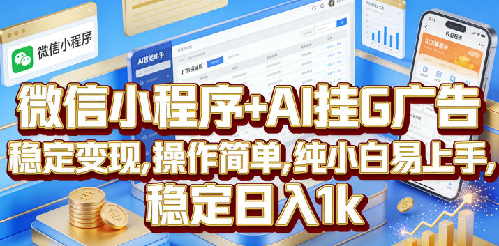 微信小程序+AI挂G广告,稳定变现,操作简单,纯小白易上手,稳定日入1k【揭秘】-聚力云网创