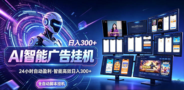 AI智能广告挂G项目，无需人工，单机稳定日入200+，可矩阵放大，24小时不间断刷广告賺收益【揭秘】-聚力云网创