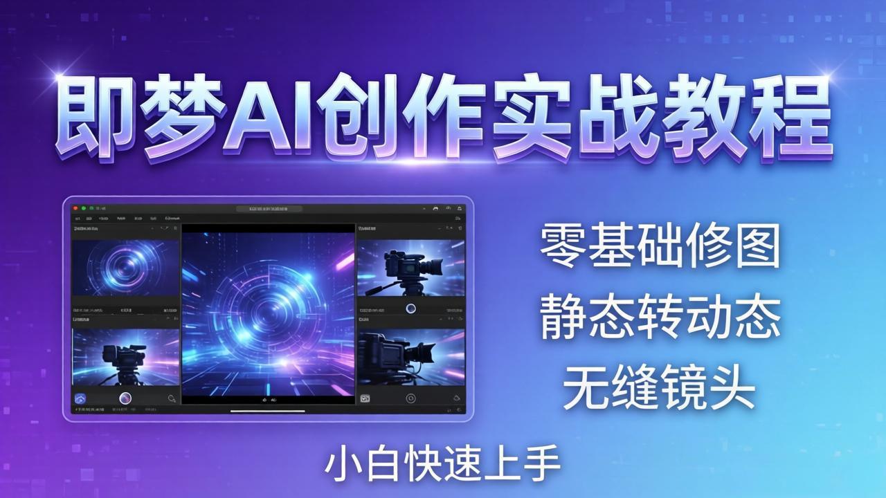 即梦AI创作实战教程，从零基础修图到AI导演，实战教学静态转动态+无缝镜头，小白快速上手-聚力云网创