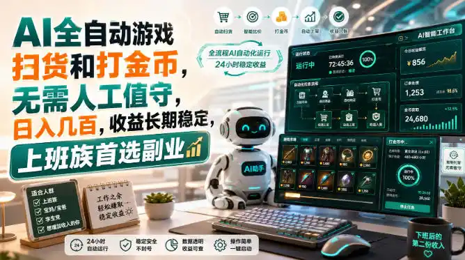 AI全自动游戏皮肤扫货和打金币,日入几百,内部方法大揭秘,0门槛!-聚力云网创