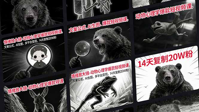 情绪放大镜-动物心理学爆款短视频课,文案公式、AI生图、多平台变现,14天复制20W粉-聚力云网创