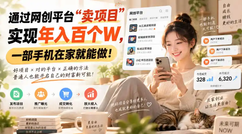 靠卖网创项目变现,一年拿下百万收益!一台手机就能操作!-聚力云网创