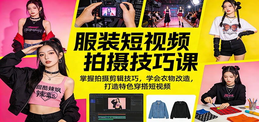 服装短视频拍摄技巧课:掌握拍摄剪辑技巧,学会衣物改造,打造特色穿搭短视频-聚力云网创