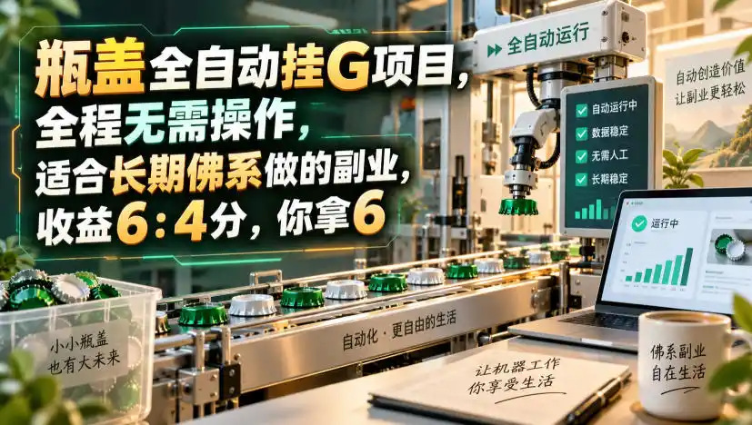 瓶盖全自动挂G项目，全程无需操作，适合长期佛系做的副业，收益6：4分，你拿6【揭秘】-聚力云网创
