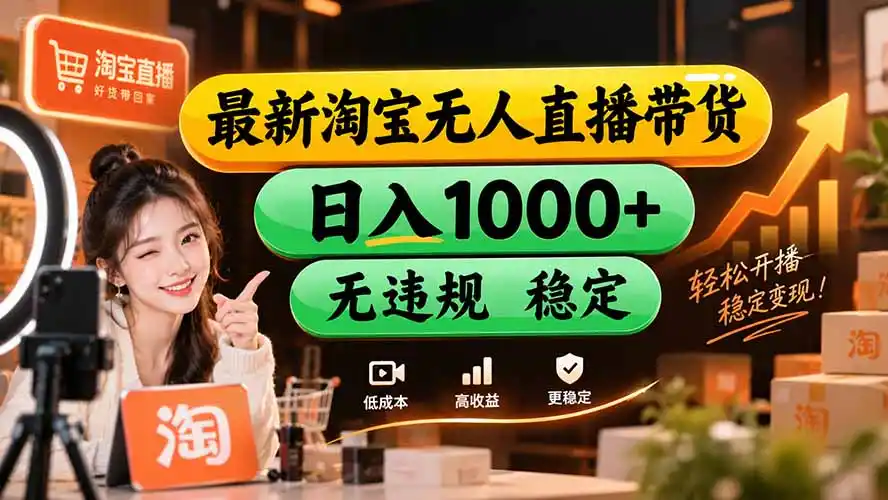 【新技术】淘宝无人直播,独家,日入2K+,无封号,可矩阵,长期稳定-聚力云网创