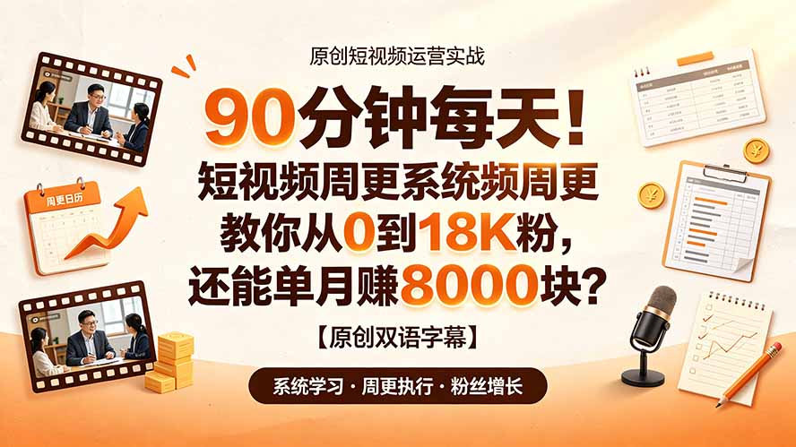 90 分钟每天！短视频周更系统教你从 0 到 18K 粉，还能单月赚 8000 块？【原创双语字幕】-聚力云网创