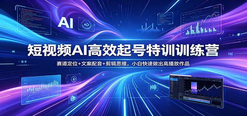 短视频AI高效起号特训训练营：赛道定位+文案配音+剪辑思维，小白快速做出高播放作品-聚力云网创