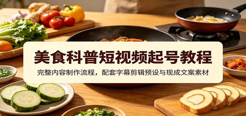 美食科普短视频起号教程:完整内容制作流程,配套字幕剪辑预设与现成文案素材-聚力云网创