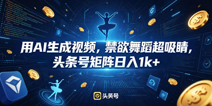 用AI生成视频,禁欲舞蹈超吸睛,头条号矩阵日入1k+-聚力云网创