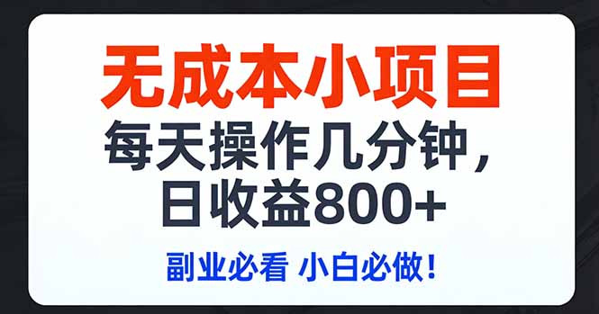 无成本小项目,每天操作几分钟,日收益800+ 副业必看 小白必做！-聚力云网创