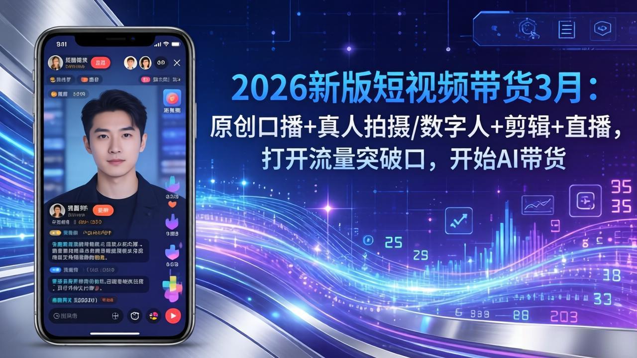 2026新版短视频带货3月：原创口播+真人拍摄/数字人+剪辑+直播，打开流量突破口，开始AI带货-聚力云网创