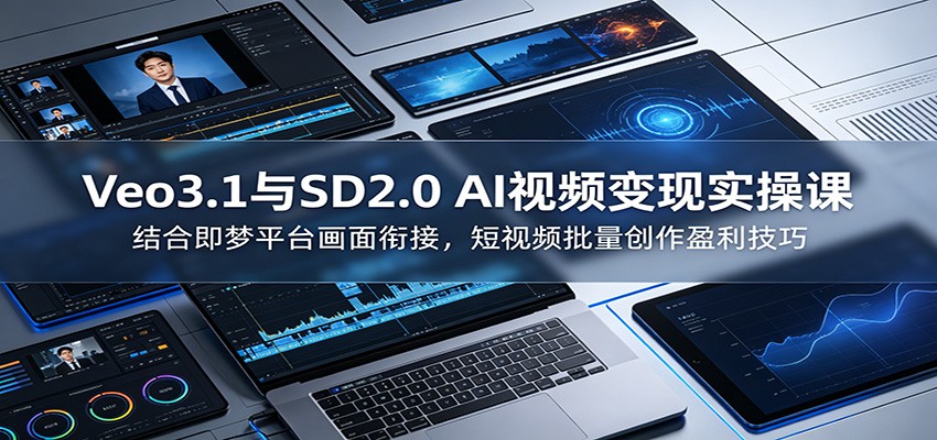 Veo3.1与SD2.0 AI视频变现实操课课：结合即梦平台画面衔接，短视频批量创作盈利技巧-聚力云网创