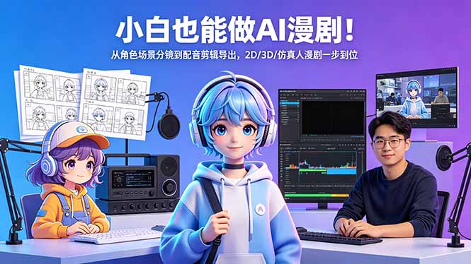 小白也能做AI漫剧!从角色场景分镜到配音剪辑导出,2D/3D/仿真人漫剧一步到位-聚力云网创