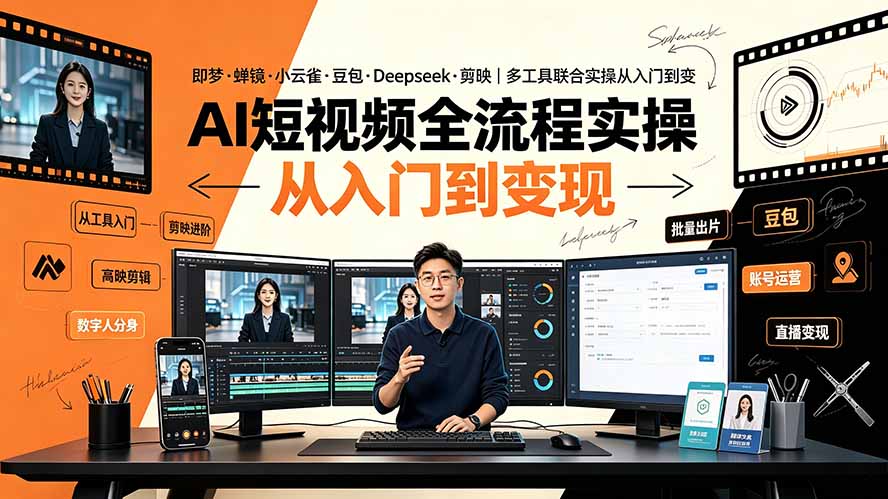 AI短视频全流程实操：即梦·蝉镜·小云雀·豆包·Deepseek·剪映｜多工具联合实操从入门到变现-聚力云网创