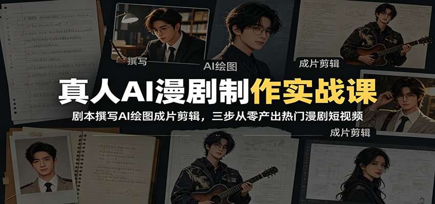 真人AI漫剧制作实战课：剧本撰写AI绘图成片剪辑，三步从零产出热门漫剧短视频-聚力云网创