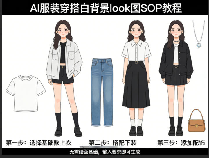 AI服装穿搭白背景look图SOP教程，不用会画画，提几句具体要求，AI就能还你一个奇迹-聚力云网创
