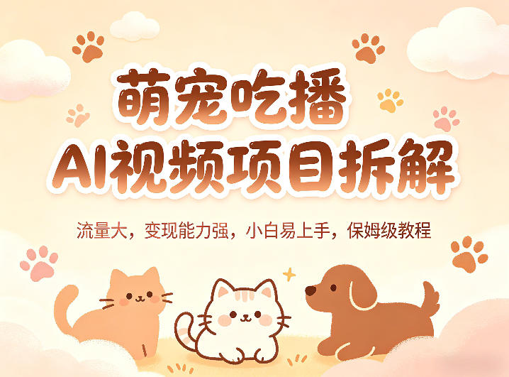 萌宠吃播AI视频项目拆解，流量大，变现能力强，小白易上手，保姆级教程-聚力云网创