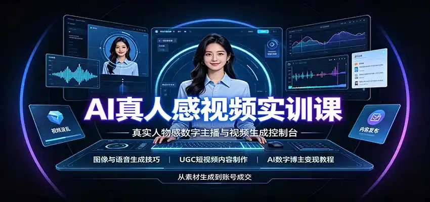 AI真人感视频实训课：图像语音生成，UGC内容制作，AI数字博主变现教程-聚力云网创