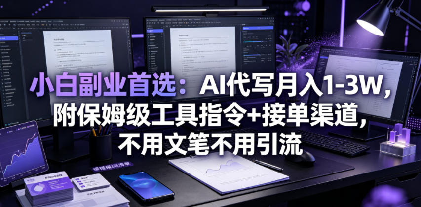 小白副业首选：AI代写月入1-3W，附保姆级工具指令+接单渠道，不用文笔不用引流【揭秘】-聚力云网创