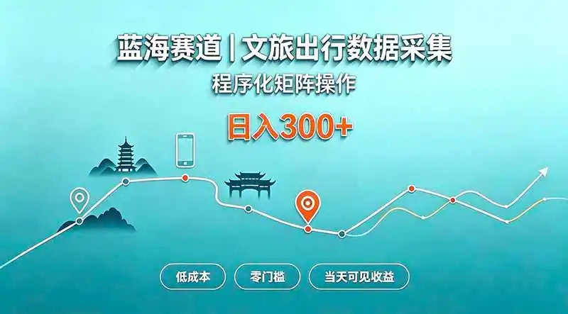 蓝海赛道 文旅出行数据采集 程序化矩阵操作 低成本 零门槛 当天可见收益 日入300+-聚力云网创