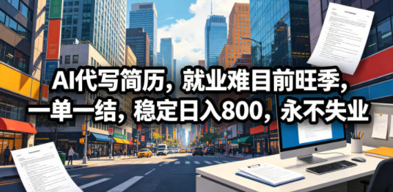 AI代写简历,就业难目前旺季,一单一结,稳定日入800,永不失业-聚力云网创