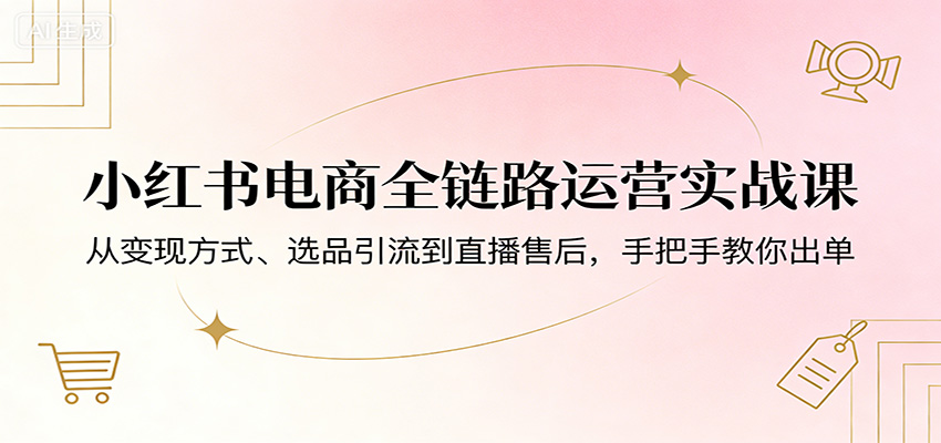 小红书电商全链路运营实战课：从变现方式、选品引流到直播售后，手把手教你出单-聚力云网创