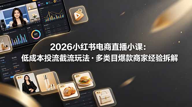 2026小红书电商直播小课，低成本投流截流玩法，多类目爆款商家经验完整拆解教学-聚力云网创