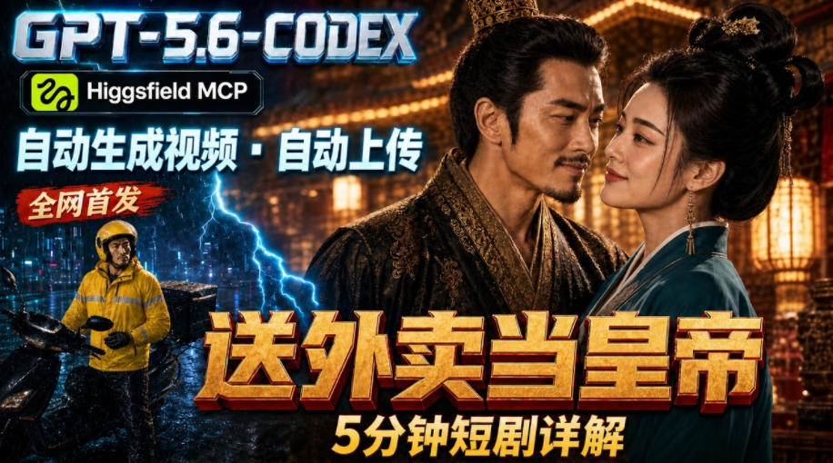 GPT-5.6 Codex+Higgsfield MCP:一条指令生成5分钟短剧并自动上传YouTube(油管)-聚力云网创