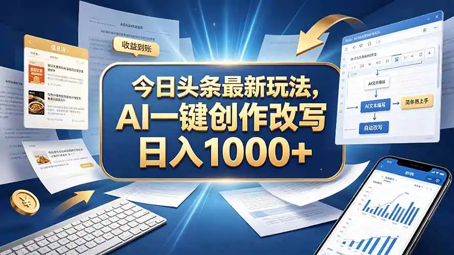 今日头条最新玩法，AI 一键创作改写，简单易上手，轻松日入 1000 +-聚力云网创