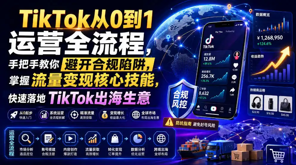 TikTok从0到1运营全流程,手把手教你避开合规陷阱,掌握流量变现核心技能,快速落地TikTok出海生意(更新8月)-聚力云网创