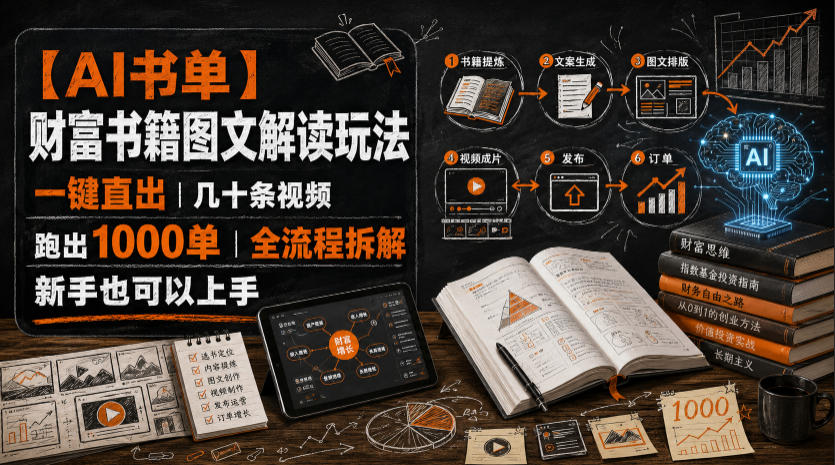 【AI书单】财富书籍图文解读玩法,一键直出,几十条视频,跑出1000单,全流程拆解,新手也可以上手-聚力云网创