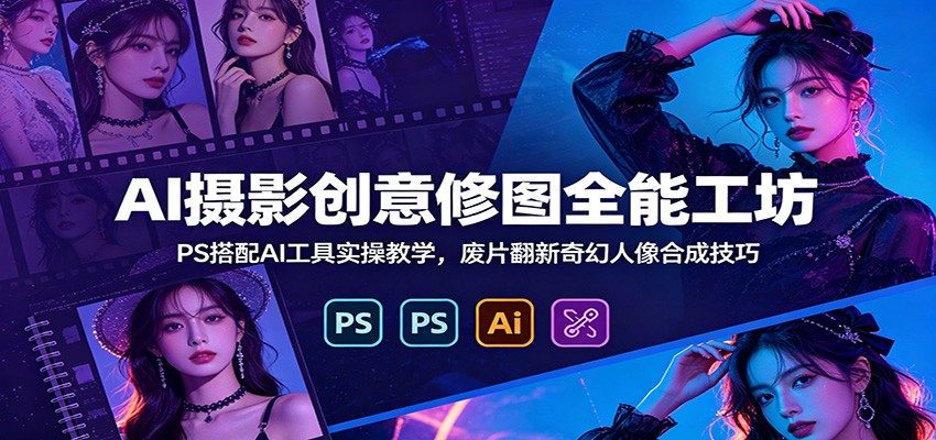 AI摄影创意修图全能工坊：PS搭配AI工具实操教学，废片翻新奇幻人像合成技巧-聚力云网创