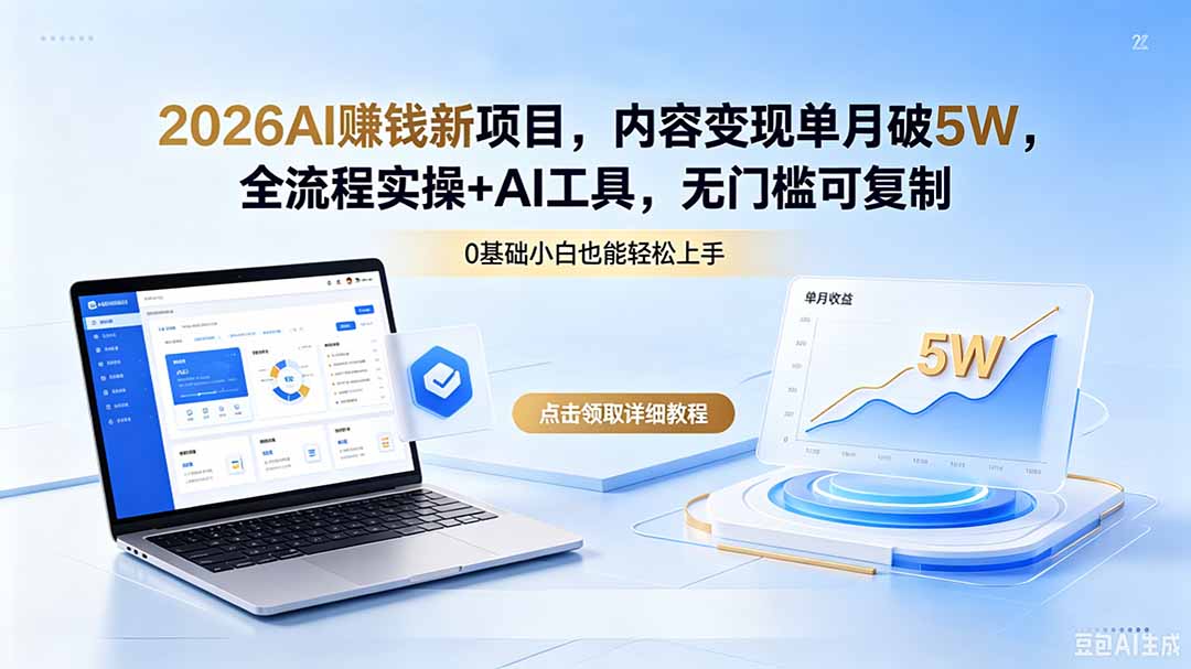 2026AI赚钱新项目,内容变现单月破5W,全流程实操+AI工具,无门槛可复制-聚力云网创