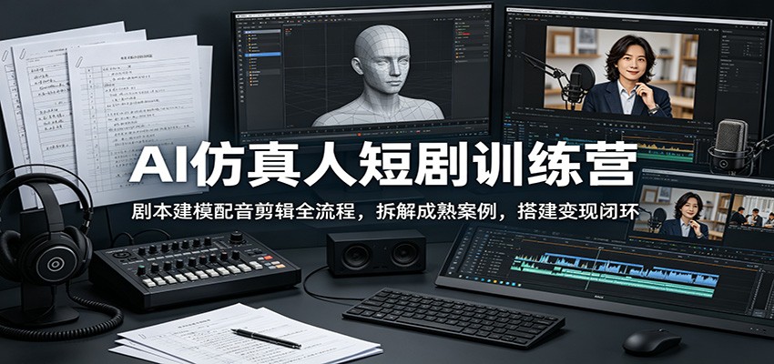 AI仿真人短剧训练营：剧本建模配音剪辑全流程，拆解成熟案例，搭建变现闭环-聚力云网创