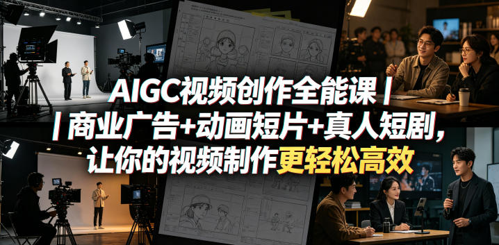 AIGC视频创作全能课|商业广告+动画短片+真人短剧,让你的视频制作更轻松高效-聚力云网创