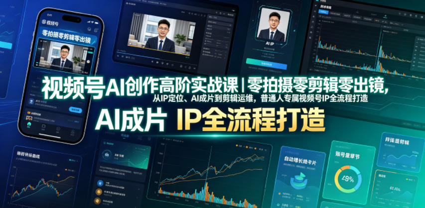 视频号AI创作高阶实战课｜零拍摄零剪辑零出镜，从IP定位、AI成片到剪辑运维，普通人专属视频号IP全流程打造-聚力云网创
