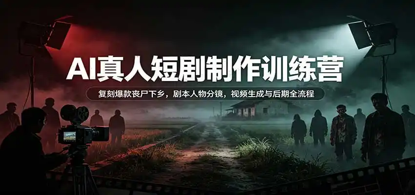AI真人短剧制作训练营：复刻爆款丧尸下乡，剧本人物分镜，视频生成与后期全流程-聚力云网创