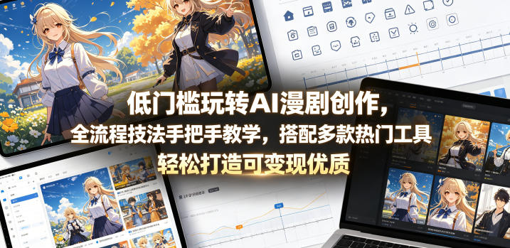 低门槛玩转AI漫剧创作，全流程技法手把手教学，搭配多款热门工具，轻松打造可变现优质作品-聚力云网创