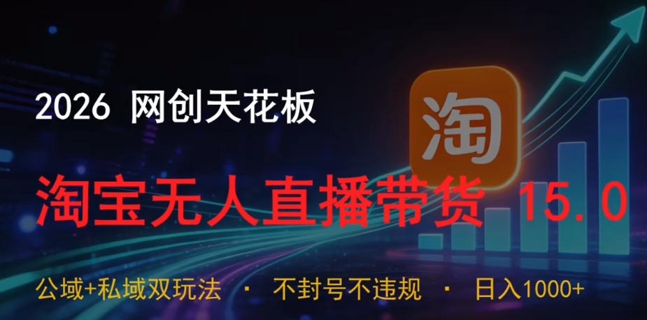 2026网创天花板，淘宝无人直播带货15.0，公域+私域双玩法，日入1k+，不违规不封号【揭秘】-聚力云网创