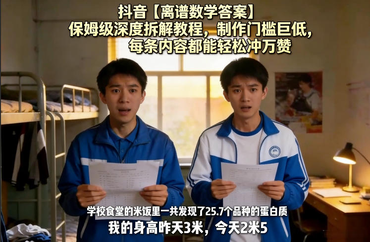 抖音【离谱数学答案】保姆级深度拆解教程，制作门槛巨低，每条内容都能轻松冲万赞，附详细步骤-聚力云网创