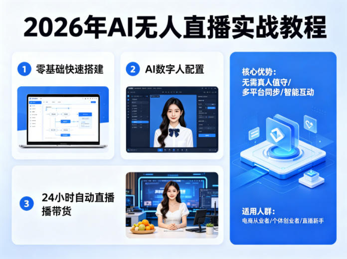 2026年AI无人直播实战教程，零基础也能快速搭建AI数字人无人直播间，实现24小时自动直播带货-聚力云网创