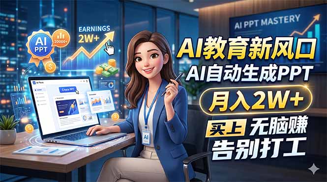 AI教育新风口,AI自动生成PPT,月入2W+,无脑赚,告别打工-聚力云网创