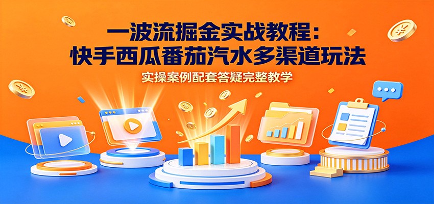 一波流掘金实战教程：快手西瓜番茄汽水多渠道玩法，实操案例配套答疑完整教学-聚力云网创