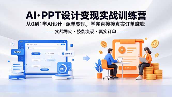 AI·PPT设计变现实战训练营，从0到1学AI设计+派单变现，学完直接接真实订单赚钱-聚力云网创