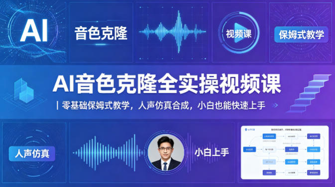 AI音色克隆全实操视频课｜零基础保姆式教学，人声仿真合成，小白也能快速上手-聚力云网创