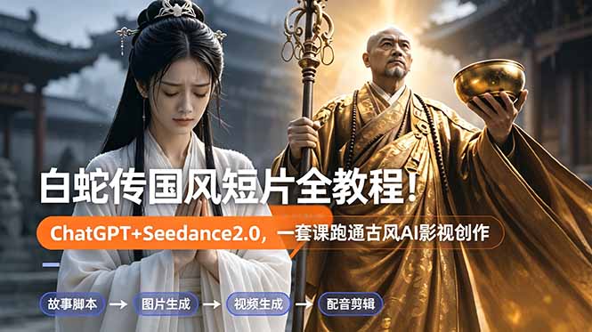 白蛇传-国风短片全教程！ChatGPT+Seedance2.0，一套课跑通古风AI影视创作-聚力云网创