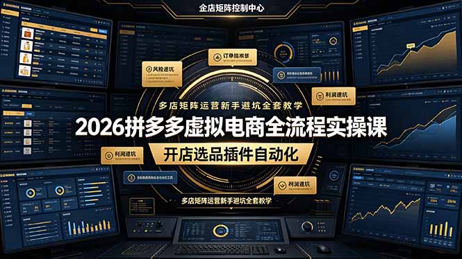 2026拼多多虚拟电商全流程实操课，开店选品插件自动化，多店矩阵运营新手避坑全套教学-聚力云网创